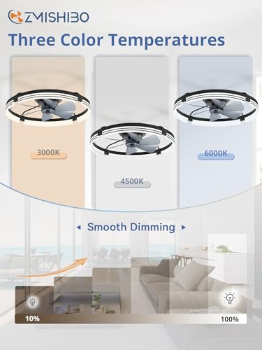 24 Inch Black Low Profile Ceiling Fan with Lights Remote & Bluetooth Control