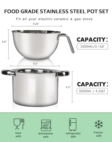 3500ML Double Boiler Melting Pot Set with 4.5QT Stainless Steel Pot and Silicone Spatula