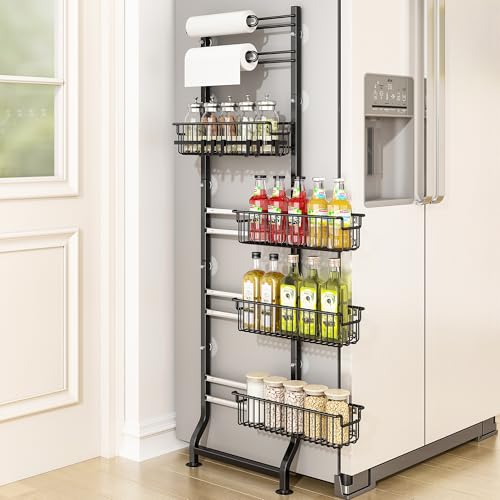 Black 6-Tier Slim Corner Shelf - Narrow Storage Organizer for Kitchen and Pantry