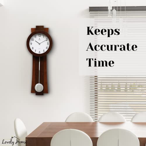 Mahogany Modern Pendulum Wall Clock Battery Operated Quiet Wooden
