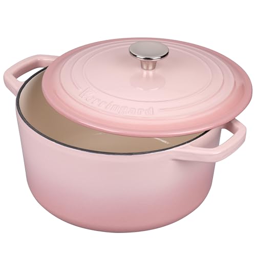 6 Qt Pink Cast Iron Dutch Oven with Lid for Bread Baking & Cooking - Sourdough Bread Supplies Set - VORRINGARD