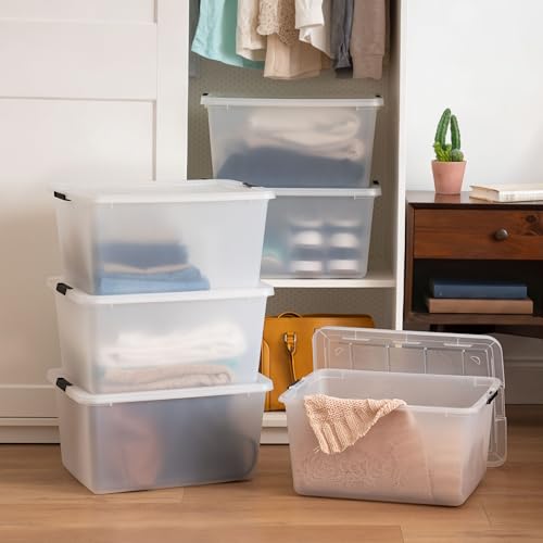 IRIS USA 6-Pack 32.5 Quart Stackable Plastic Storage Bins with Latching Lids