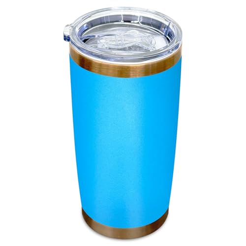 FunTrans 20 oz Blue Insulated Stainless Steel Tumbler with Lid - Durable & Customizable