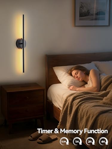 Easesonic Black 24-Inch Battery Operated Wall Sconce Set of 2 with Remote & Touch Control