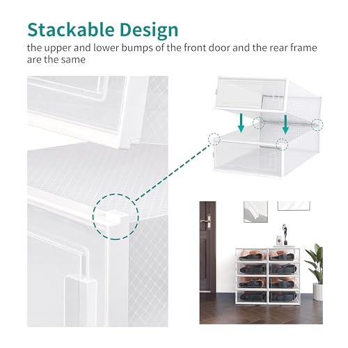 8-Piece Boot and Shoe Storage Box, Stackable Clear Plastic