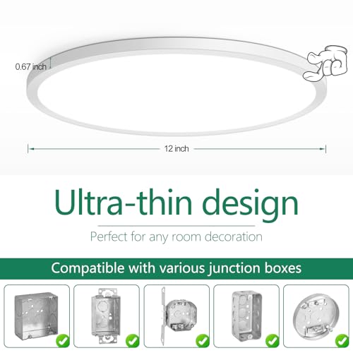 12 Inch Dimmable LED Ceiling Light Fixture with 5 Color Temperatures - White, 4-Pack