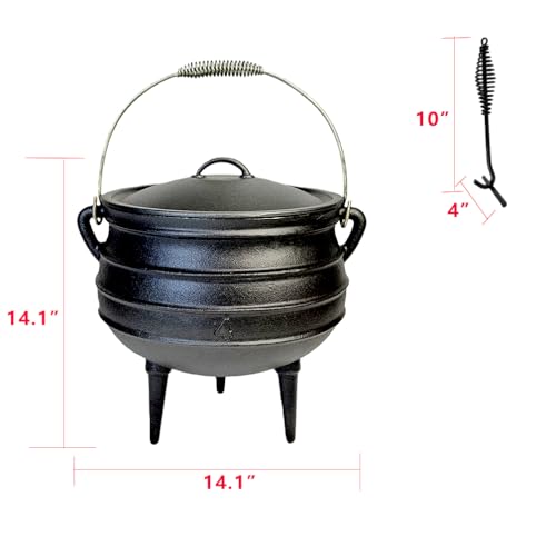12 Quart Cast Iron Dutch Oven Cauldron with Lid for Camping and Outdoor Cooking