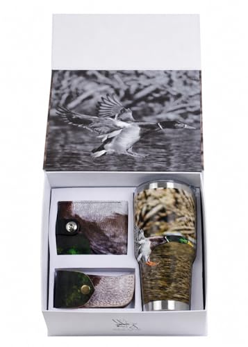 Duck Hunting Tumbler 30oz Gift Set with Leather Wallet & Pocket Tool - Mallard Edition