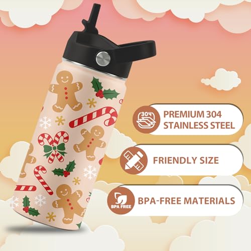 Gingerbread 16oz Stainless Steel Insulated Water Bottle with Straw Lid (FAIVHSO)