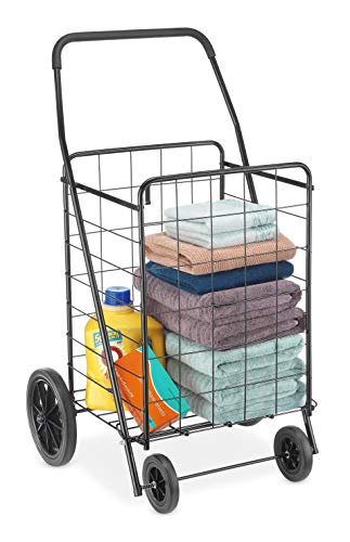 Extra Large Foldable Utility Shopping Cart with Wheels - 17.4 x 16.4 x 40.12 inches, Black, 100Lb Capacity