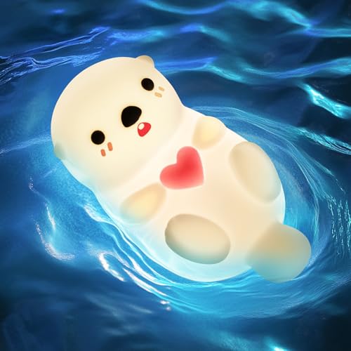 Huggwaii Upgrade Otter Night Light for Kids ? Cute Silicone Squishy Kids Night Light, Dimmable & Rechargeable LED Otter Lamp, 1200mAh Battery, Soft Nursery Nightlight for Toddler Room Decor & Gifts