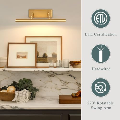 BELS Bronze 24 Inch Hardwired Picture Light for Wall Art with 270° Rotatable Arms, E12 Base, 3-Light Artwork Illumination (Excludes Bulbs)