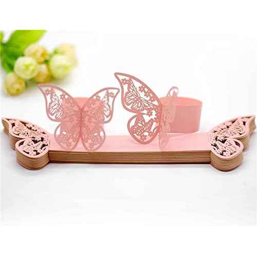 Lavandi 100pcs 3D New Butterfly Paper Napkin Rings Weddings Party Serviette Table Decoration Restaurant (Pink)
