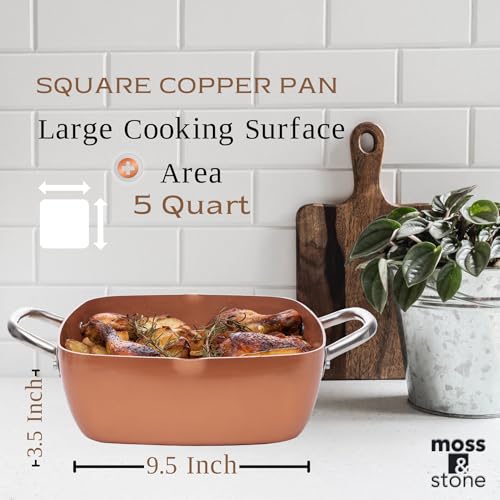 Moss & Stone Copper 5-Piece Deep Fry Pan Set with Fry Basket & Steamer, 5 Qt