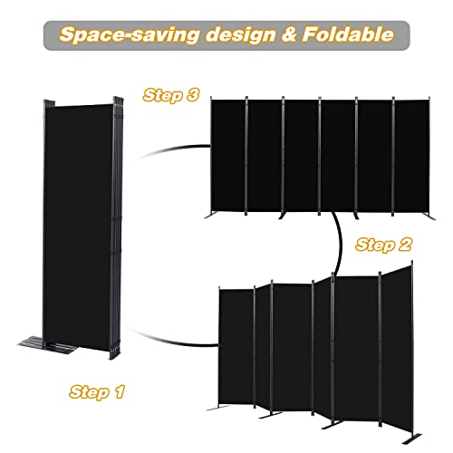 Black 22-Inch 6-Panel Room Divider Folding Privacy Screen with Wider Feet - CHOSENM
