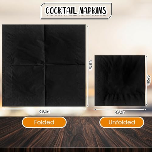 Black Cocktail Napkins 1000 Pack - 2-Ply Square Disposable Bamboo Party Napkins