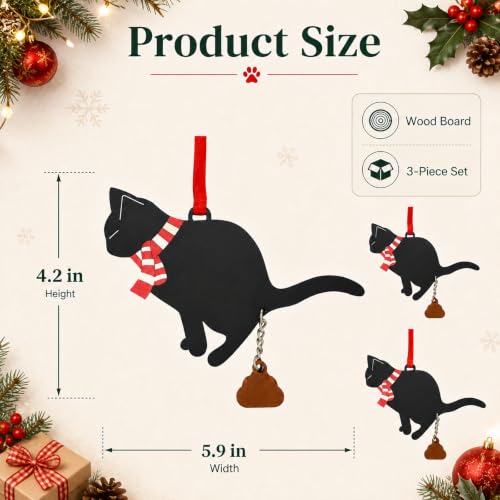 Black Cat Santa Hat Christmas Ornament – Wooden Holiday Hanging Decoration