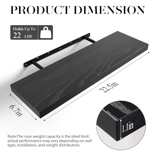 BAYKA Black Floating Shelves Set of 3 22.5in Wall Mount Storage & Decor