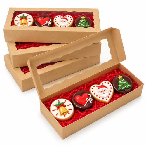 XINHPKGG 50 Pcs Brown Cookie Boxes 12x5x1.5 Inch Bakery with Window