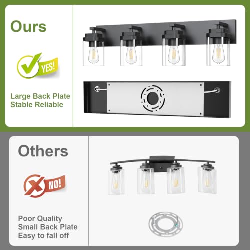 Black 4-Light Bathroom Vanity Light Fixture - 30 Inch Modern Square Design