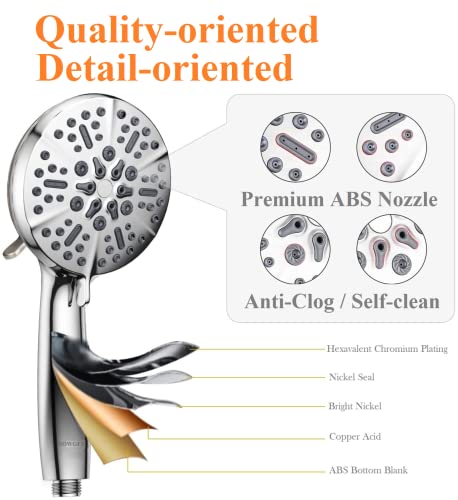 High Pressure Handheld Shower Head with 5 Spray Settings, 60-Inch Stainless Steel Hose, Brushed Nickel