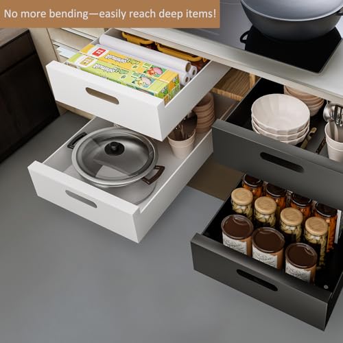HBL' White 21" Deep Pull Out Cabinet Organizer 10" Wide, 2 Pack - Frameless Kitchen Shelves