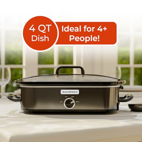 Magnifique 4-Quart Square Slow Cooker with Manual Temperature Control - Dishwasher Safe, Stainless Steel