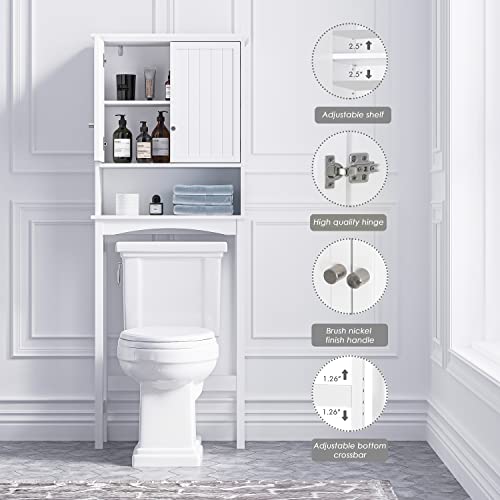 Over Toilet Storage Cabinet with Adjustable Shelves - White Bathroom Organizer
