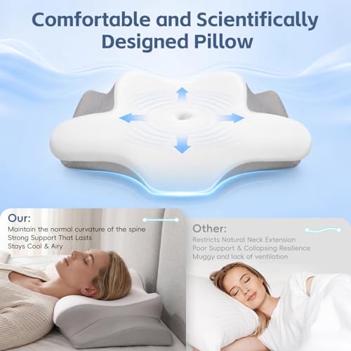 Missleep White Cervical Neck Pillow with 2 Heights & Ice Silk Cover - Ergonomic Memory Foam Support
