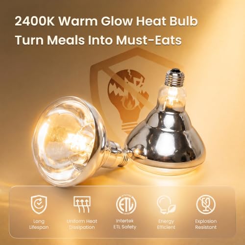 Silver Food Heat Lamp - Commercial Grade 2-Bulb Warmer with Adjustable Stand