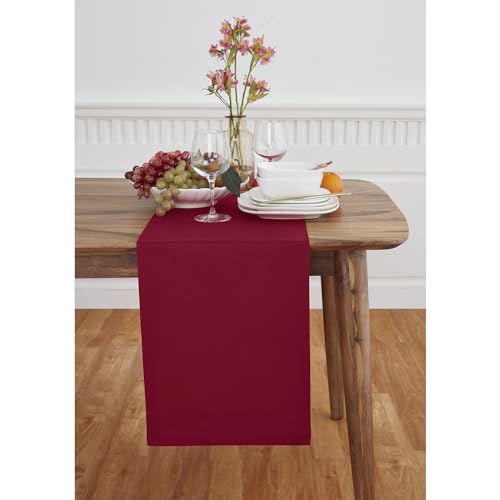 Solino Home Red Cotton Linen Table Runner 14x72 Inches - Handmade Dining Decor
