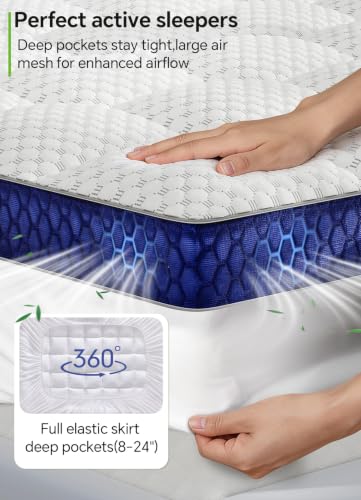 BEDELITE Queen Mattress Topper Pillow Top 2 Inch Cooling Bed Pad White-Blue