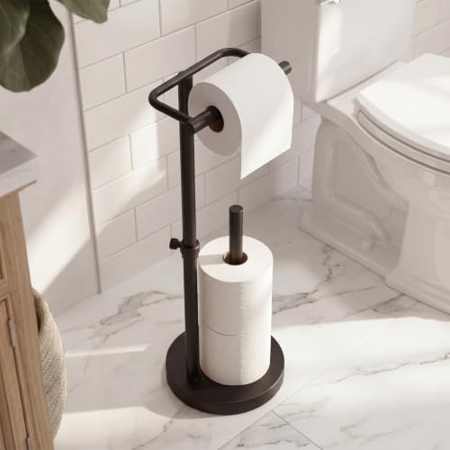 Freestanding Toilet Paper Holder Stand with Storage - Matte Black Stainless Steel