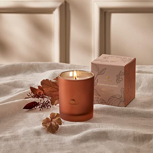 Pumpkin Laurel Scented Candle - Fall Home Decor with Creamy Pumpkin & Spices - 6.5 oz Burnt Orange Glass