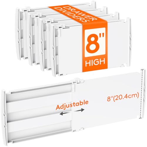 Adjustable 8-Inch Drawer Dividers for Deep Closet and Kitchen Drawers - 13.8-22.2 Inch, 4 Pack