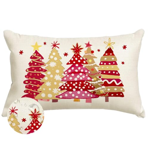 ARGOOGF Red Trees Waterproof Christmas Outdoor Pillow Cover 12x20 Inch Lumbar Cushion for Sofa & Garden Decor