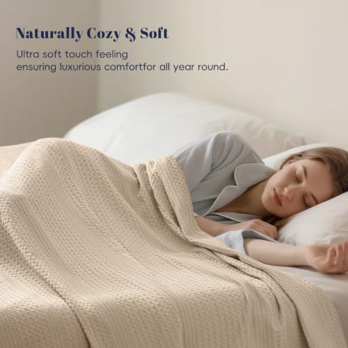 PHF King Light Tan Waffle Weave Blanket - All Season Soft Breathable Bed Cover 104x90