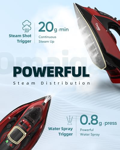 Cordless Steam Iron for Clothes - 1500W, Ceramic Soleplate, Red