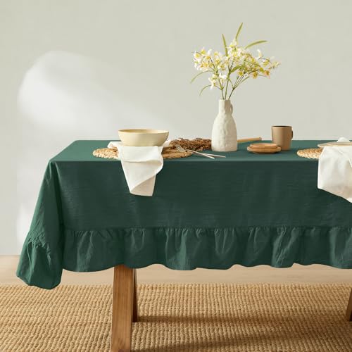 Monday Moose Teal Green Ruffle Farmhouse Rustic Cotton Tablecloth 60x120 Inches