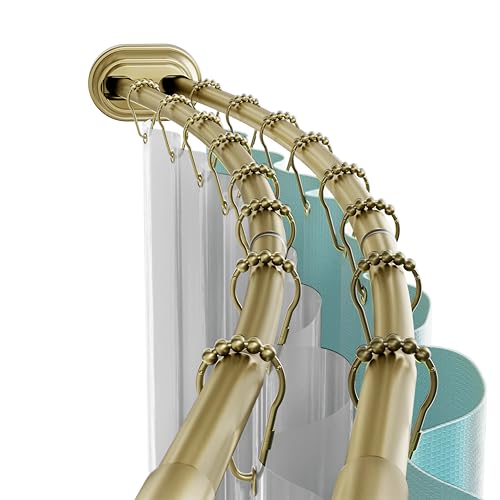 Zenna Home Gold Double Curved Shower Curtain Rod 50-72 Inch No Drill Tension Mount