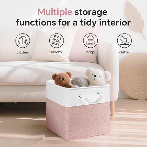 ECDYQXVU 13x13x13 Inch Foldable Storage Cube Bins - White & Pink 6 Pack