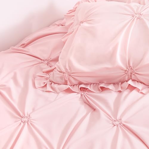 Twin Comforter Set for Girls, Boho Pintuck Bedding Sets, 4 Pieces
