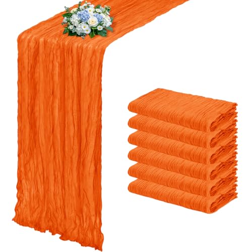 6 Pack Orange Cheesecloth Table Runner 17x108 in - Semi Sheer Boho Gauze, 9ft Each, RealBox