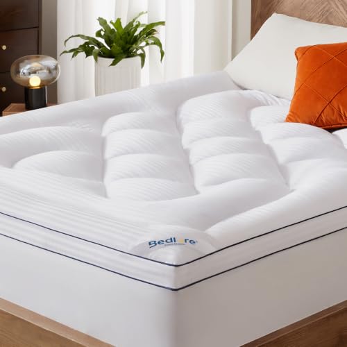 King Mattress Topper - White Thick Pillow Top Bed Cover, Soft Cooling Bedding