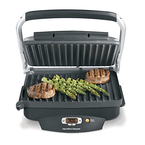 Hamilton Beach Indoor Electric Searing Grill with Nonstick Surface, 100 sq in, Black and Stainless Steel