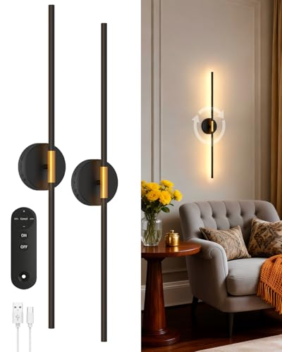 GOODEA Battery Operated Wall Sconces Set of 2 - Magnetic & Dimmable, Wireless, Rechargeable, Adjustable, Modern Lighting