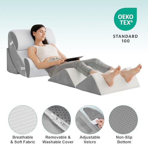 Hansleep White 6-Piece Wedge Pillow Set for After Surgery & Reading, 23.6x27 inches