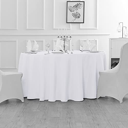 Fokitut 6 Pack 120 Inch White Round Tablecloth - Stain & Wrinkle Resistant Polyester