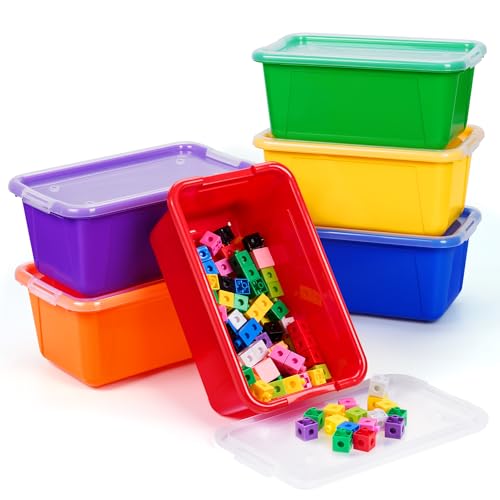 Colorful 6 Quart Stackable Plastic Storage Bins with Lids - Set of 6