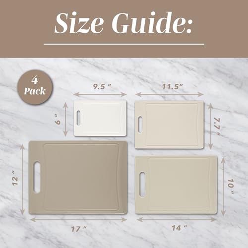 Cook With Color Non-Slip Cutting Board Set - 4 Sizes with Easy Grip Handles, Brown